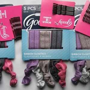 5 Goody Ouchless Ribbon Elastics Ponytailer Hair Bands Soft No Metal Tied Silver